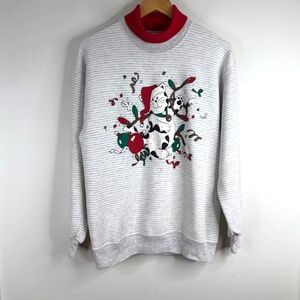 VTG 90s Christmas Cat Turtleneck Sweatshirt L Gopher Ugly Xmas Sweater Crazy Cat